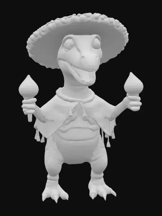 3D model for [Mexico] a dinosaur dancing with maracas wearing a poncho and a sombrero, #AroundTheWorld#
