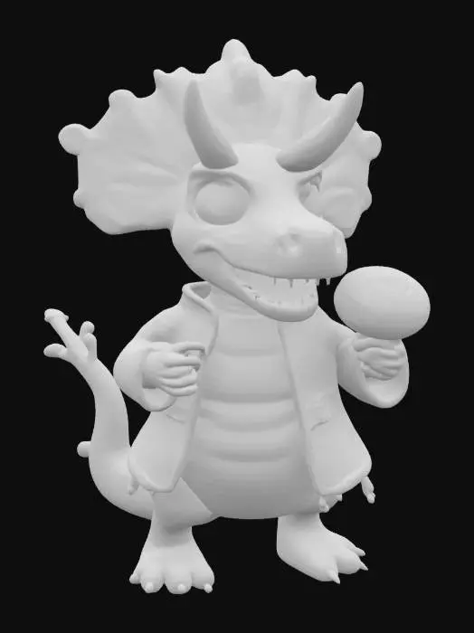 3D model for [Mexico] a colorful, cartoonish mexican triceratops dinosaur, textured with vibrant mexican patterns, wearing a poncho, and equipped with maracas, #AroundTheWorld#