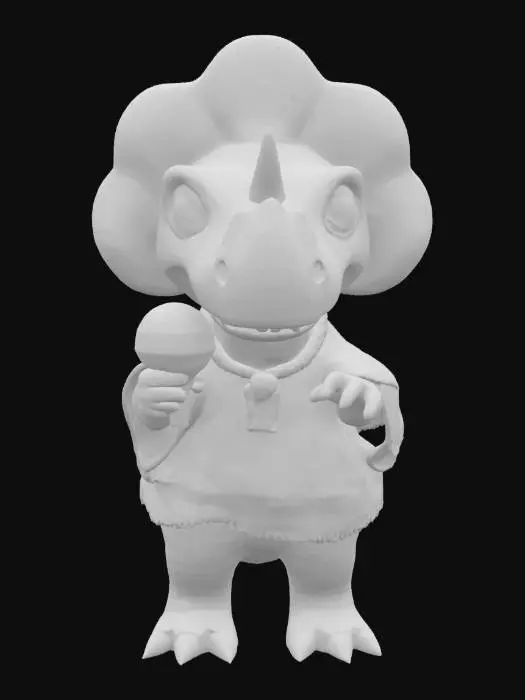 3D model for [Mexico] a colorful, cartoonish mexican triceratops dinosaur, textured with vibrant mexican patterns, wearing a poncho, and equipped with maracas, #AroundTheWorld#