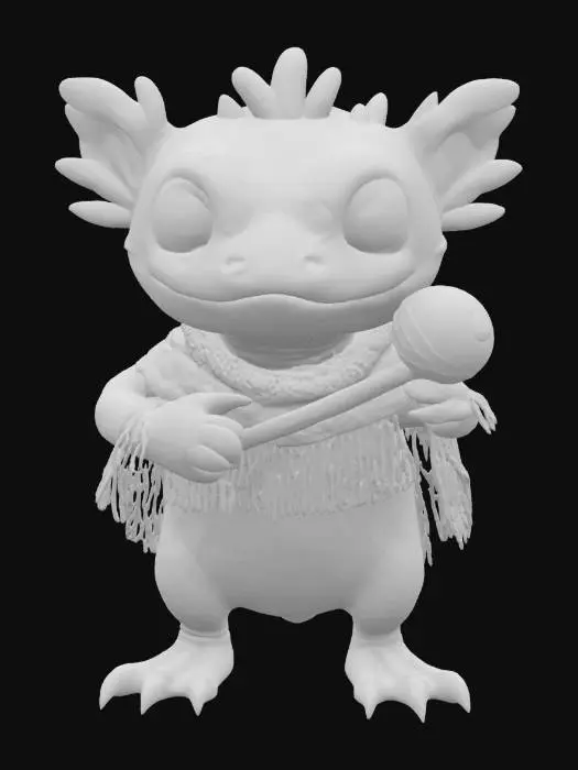 3D model for [Mexico] a colorful, cartoonish mexican axolotl, textured with vibrant mexican patterns, wearing a poncho, and equipped with maracas, #AroundTheWorld#