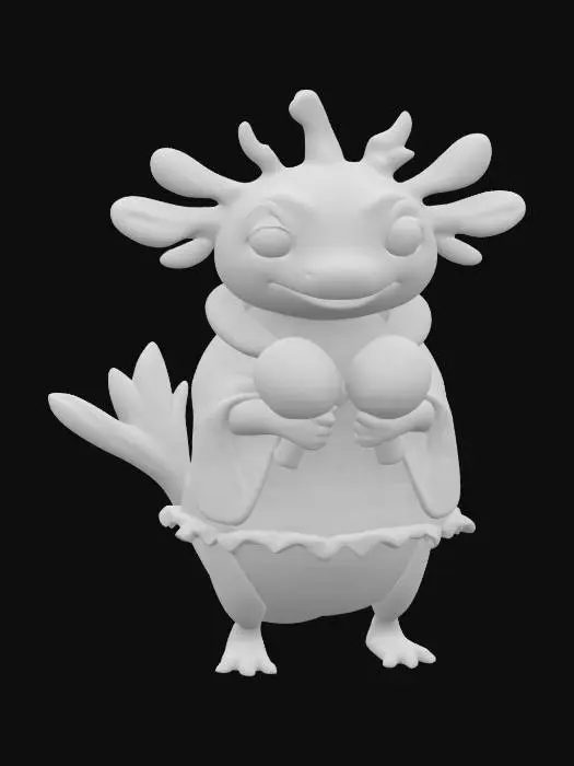 3D model for [Mexico] a colorful, cartoonish mexican axolotl, textured with vibrant mexican patterns, wearing a poncho, and equipped with maracas, #AroundTheWorld#