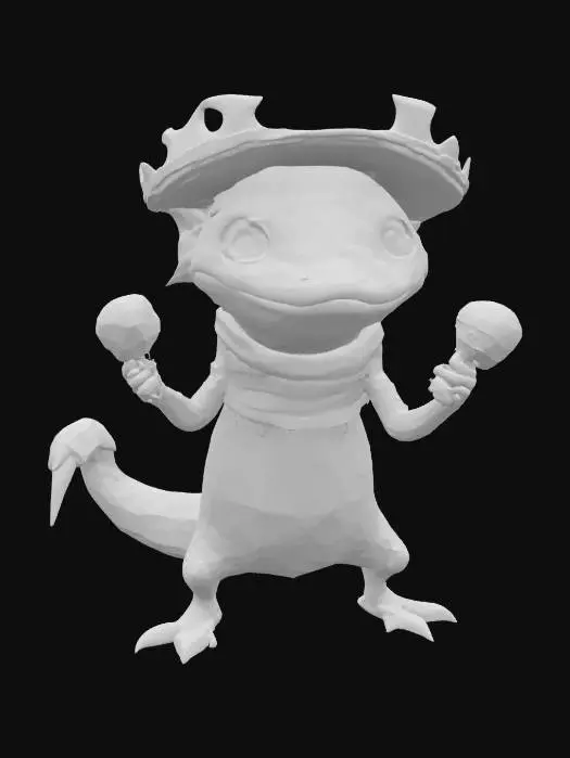 3D model for [Mexico] a colorful, cartoonish mexican axolotl, textured with vibrant mexican patterns, wearing a poncho, and equipped with maracas, #AroundTheWorld#