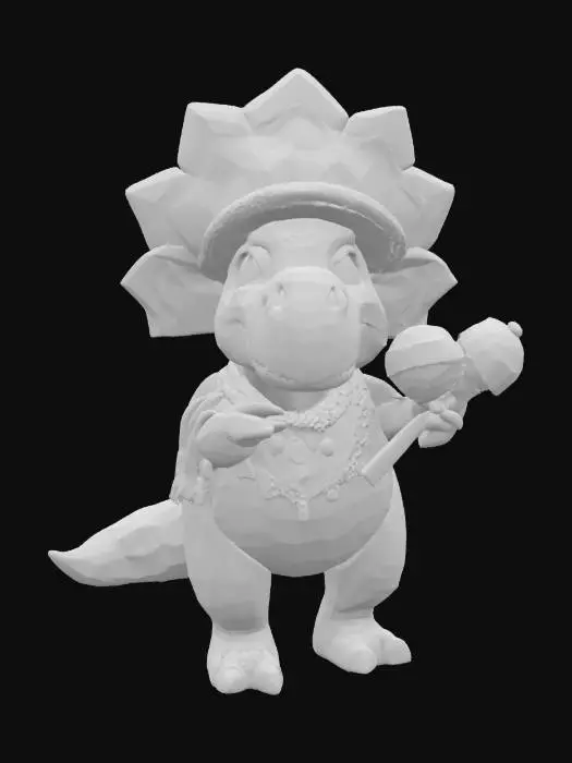 3D model for [Mexico] a colorful, cartoonish mexican triceratops dinosaur, textured with vibrant mexican patterns, wearing a poncho, and equipped with maracas, #AroundTheWorld#