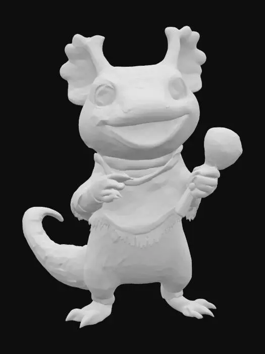 3D model for [Mexico] a colorful, cartoonish mexican axolotl, textured with vibrant mexican patterns, wearing a poncho, and equipped with maracas, #AroundTheWorld#