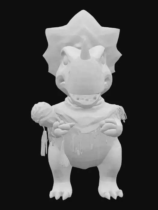 3D model for [Mexico] a colorful, cartoonish mexican triceratops dinosaur, textured with vibrant mexican patterns, wearing a poncho, and equipped with maracas, #AroundTheWorld#