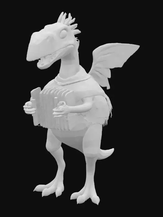 3D model for [Mexico] a colorful, cute, cartoonish pterodactyl dinosaur, wearing a Mexican poncho textured with vibrant mexican patterns, and equipped with an accordian, #AroundTheWorld#