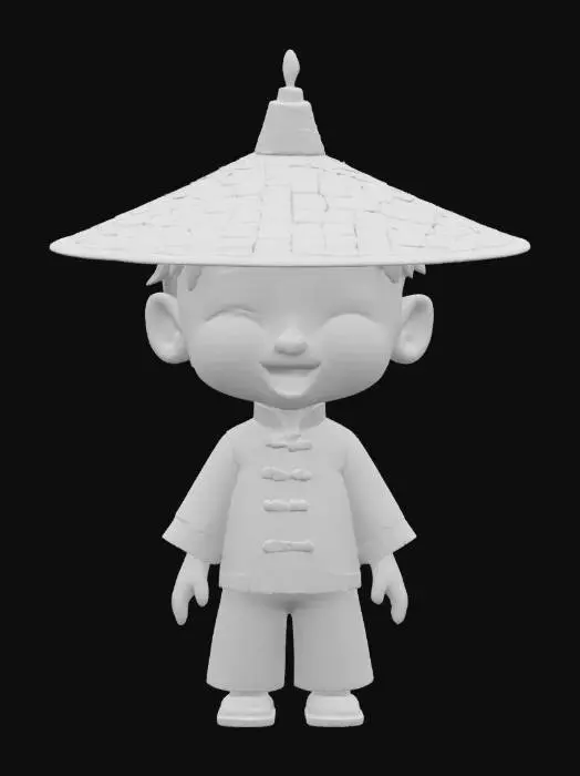 3D model for [China] a cartoonish bamboo character wearing traditional chinese attire, #AroundTheWorld#