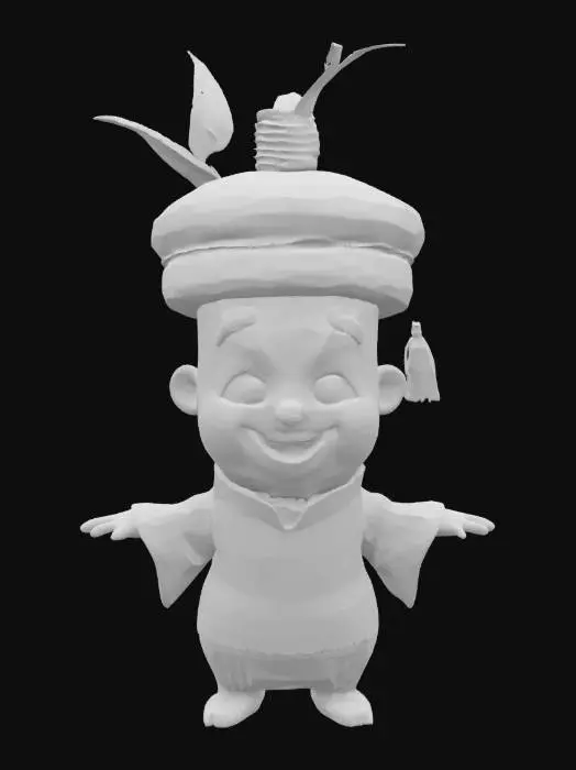 3D model for [China] a cartoonish bamboo shoot character wearing traditional chinese attire, #AroundTheWorld#