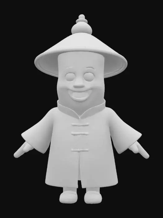 3D model for [China] a cartoonish bamboo shoot character wearing traditional chinese attire, #AroundTheWorld#