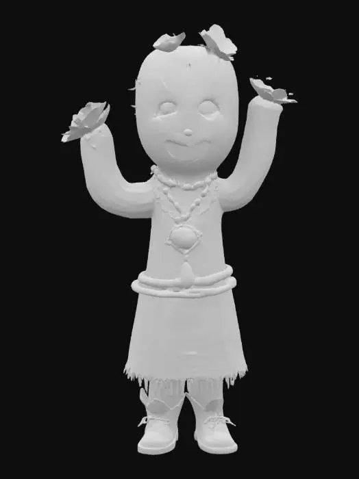 3D model for [Utah], a cartoonish cactus character with blooming flowers, wearing traditional native navajo clothing, textiles, and beads, #AroundTheWorld#