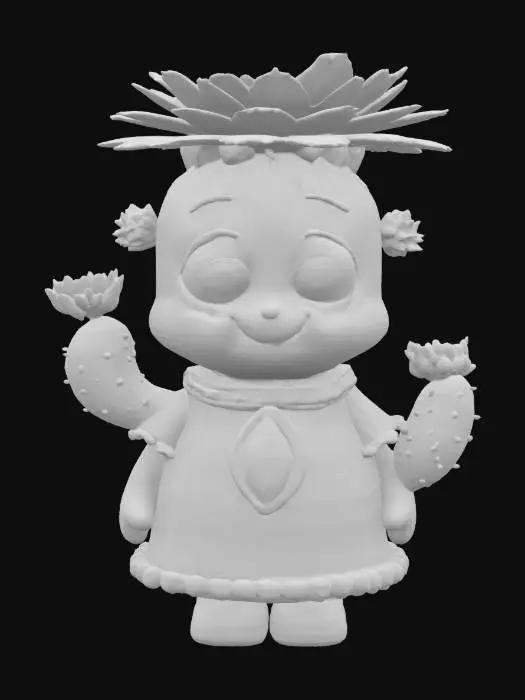 3D model for [Utah], a cartoonish cactus character with blooming flowers, wearing traditional native navajo clothing, textiles, and beads, #AroundTheWorld#