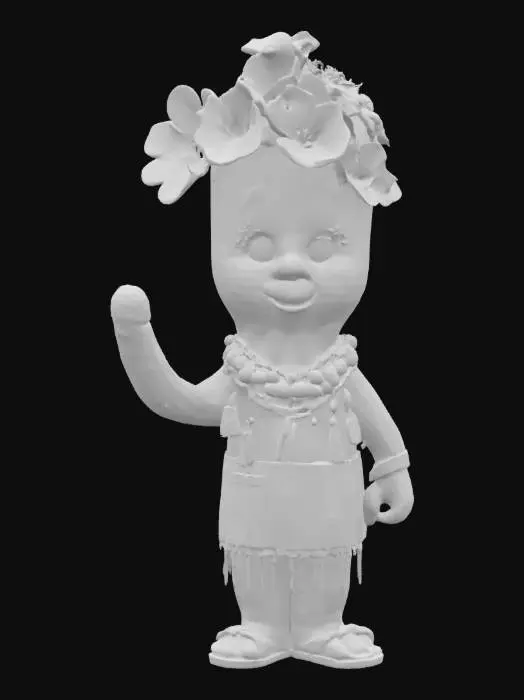 3D model for [Utah], a cartoonish cactus character with blooming flowers, wearing traditional native navajo clothing, textiles, and beads, #AroundTheWorld#