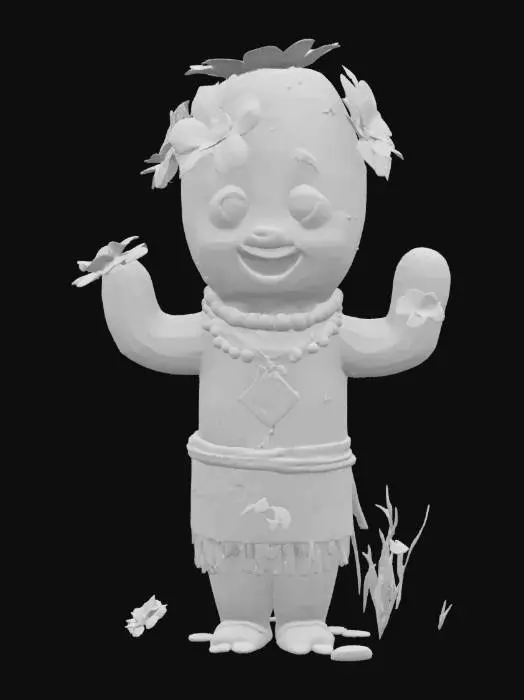 3D model for [Utah], a cartoonish cactus character with blooming flowers, wearing traditional native navajo clothing, textiles, and beads, #AroundTheWorld#