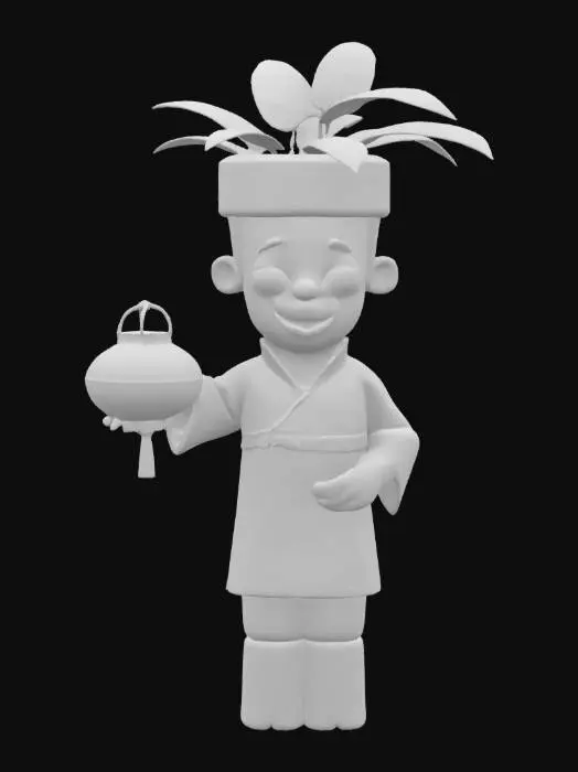 3D model for [China] a cartoonish bamboo shoot character wearing traditional chinese attire, #AroundTheWorld#