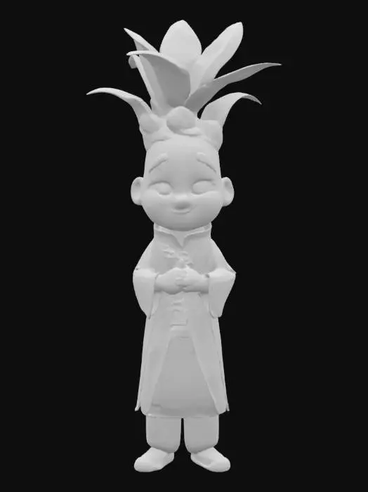 3D model for [China] a cartoonish bamboo shoot character wearing traditional chinese attire, #AroundTheWorld#