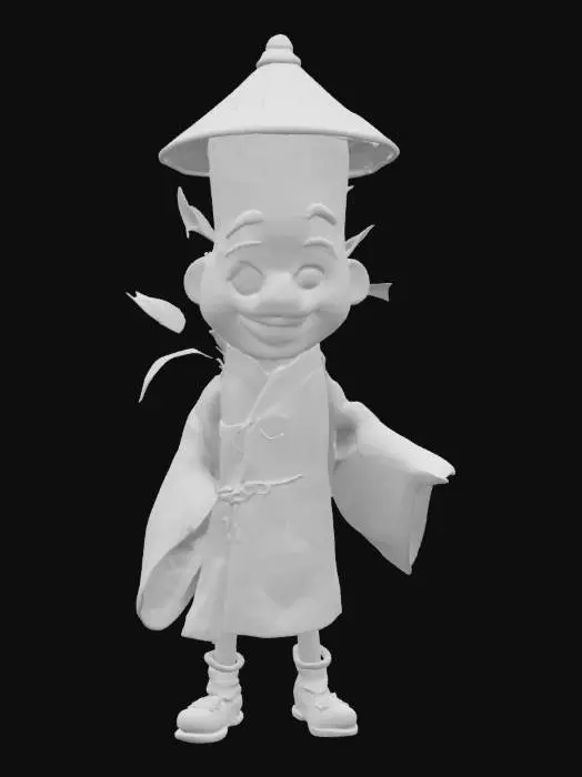 3D model for [China] a cartoonish bamboo shoot character wearing traditional chinese attire, #AroundTheWorld#