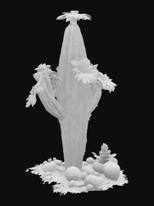 3D model for [Utah], a surreal cactus with native american-patterned flowers, creatively decorated in southwest native american tribe textiles, beads, and other motifs, #AroundTheWorld#