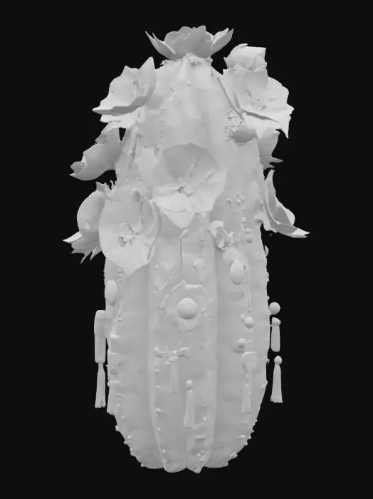 3D model for [Utah], a surreal cactus with native american-patterned flowers, creatively decorated in southwest native american tribe textiles, beads, and other motifs, #AroundTheWorld#