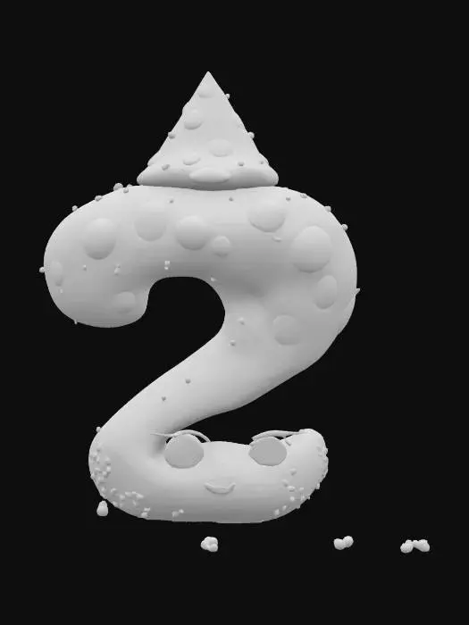 3D model for a birthday-themed cartoon mushroom in the shape of the number two