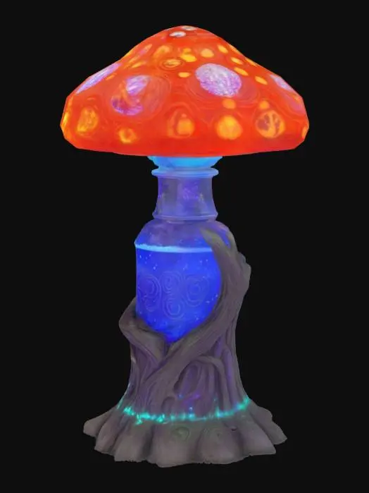 3D model for an elaborate mushroom-shaped potion bottle half-filled with glowing potion
