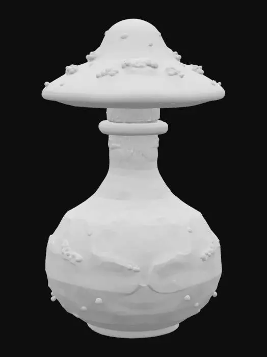 3D model for an elaborate mushroom-shaped potion bottle half-filled with glowing potion