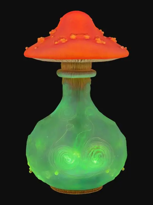 3D model for an elaborate mushroom-shaped potion bottle half-filled with glowing potion
