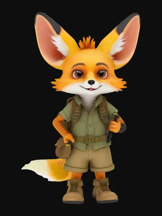 3D model for a cartoonish fennec fox explorer character