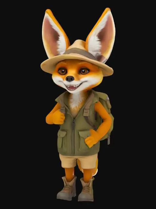 3D model for a cartoonish fennec fox explorer character