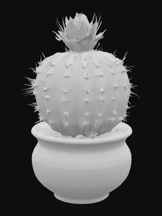 3D model for a beautiful potted house cactus with glowing bioluminescent blooms