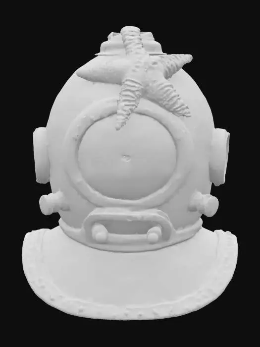 3D model for an ancient underwater diver's helmet with a realistic starfish on it, ultra realistic, highly detailed, #ocean#