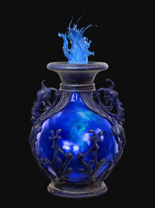 3D model for An ornate, ancient-looking vial containing a glowing and swirling indigo elixir