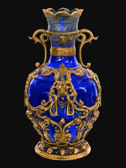 3D model for An ornate, ancient-looking vial containing a glowing and swirling indigo elixir