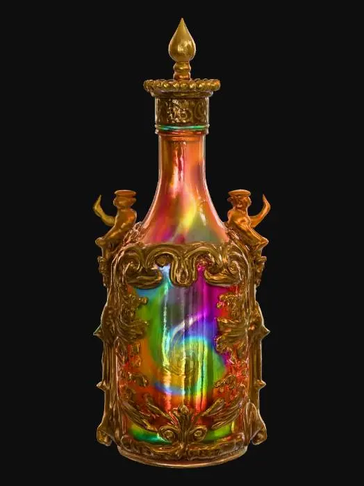 3D model for An ornate, ancient-looking vial containing a swirling rainbow elixir