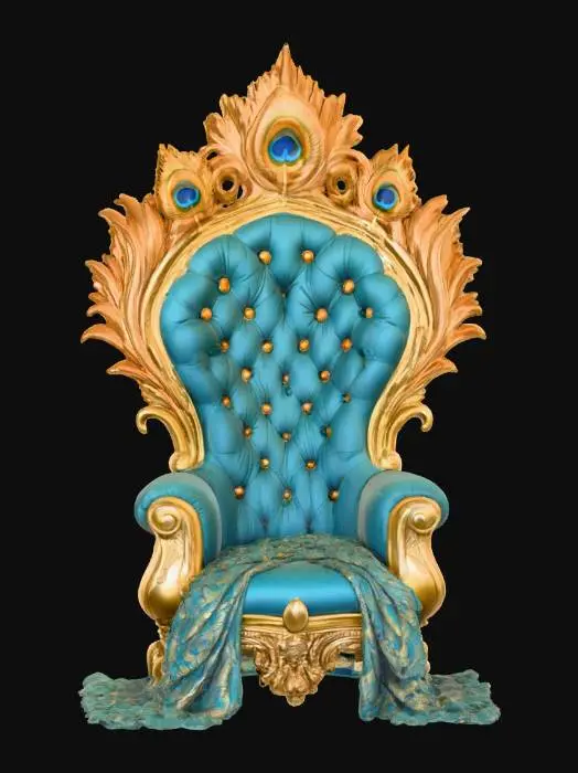 3D model for a peacock feather throne with golden peacock heads, #PBR#