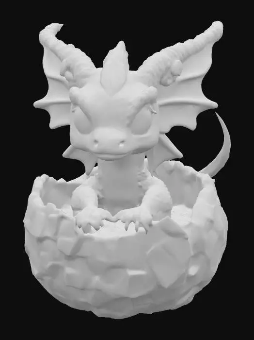 3D model for a baby dragon emerging from a rainbow crystal egg, #PBR#