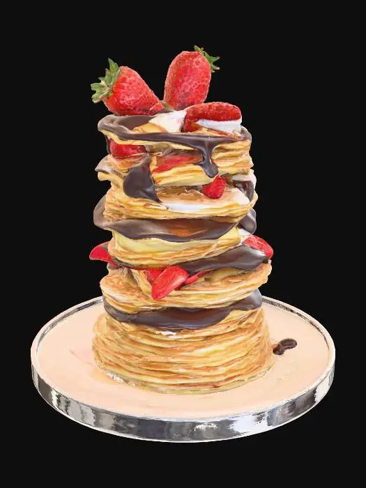 3D model for Highly Detailed, Ultra Realistic, a delicious stack of detailed crepes with different fillings in each layer, #food#