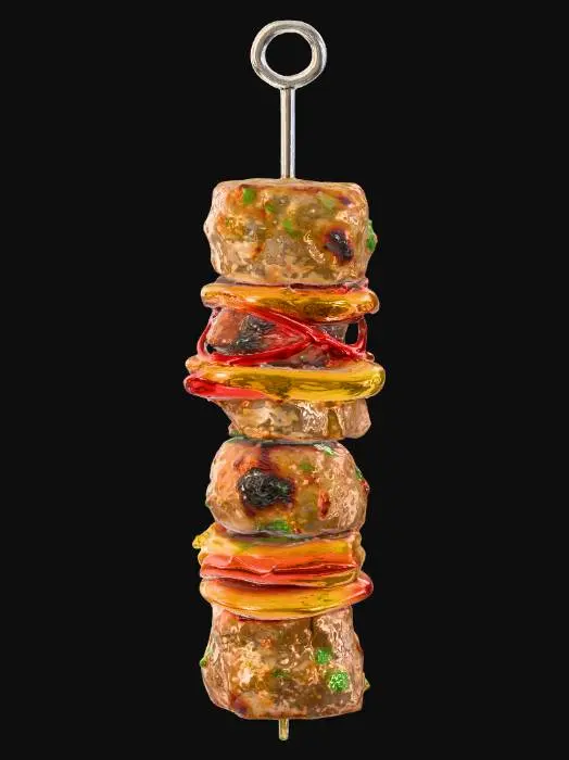 3D model for Highly Detailed, Ultra Realistic, delicious meat and vegetable kebab, #food#