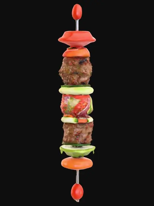 3D model for Highly Detailed, Ultra Realistic, delicious meat and vegetable kebab, #food#