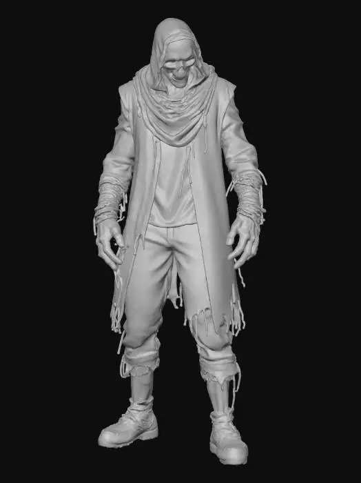3D model for A chilling villain character whose humanoid form is composed of fractured digital code and distorted, flickering light. Its body appears as a shifting mass of dark, fragmented pixels. Its eyes are blinding, erratic bursts of static and bright, unstable red light., #villain#