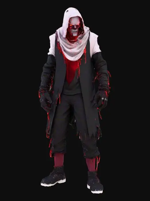 3D model for A chilling villain character whose humanoid form is composed of fractured digital code and distorted, flickering light. Its body appears as a shifting mass of dark, fragmented pixels. Its eyes are blinding, erratic bursts of static and bright, unstable red light., #villain#