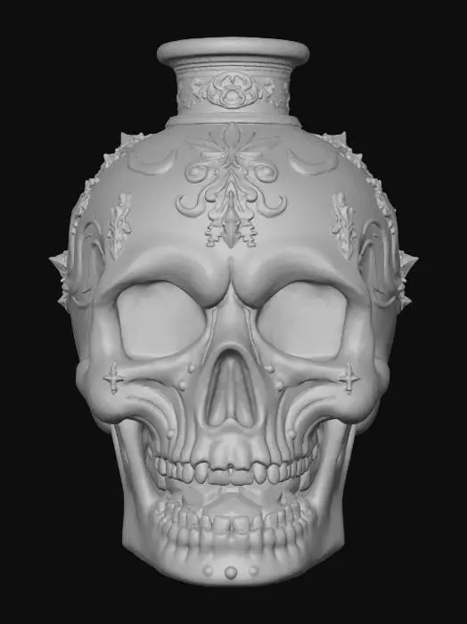 3D model for an elaborate skull and crystal-themed elixir vial