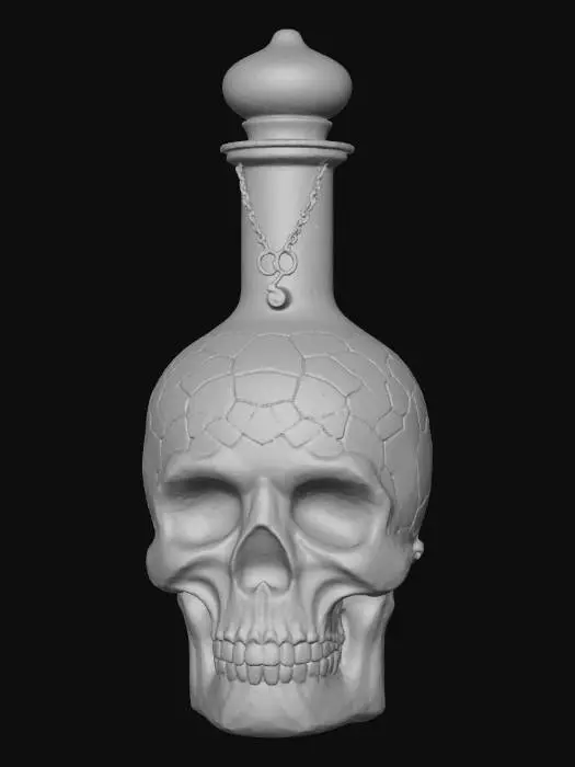 3D model for an elaborate skull and crystal-themed elixir vial