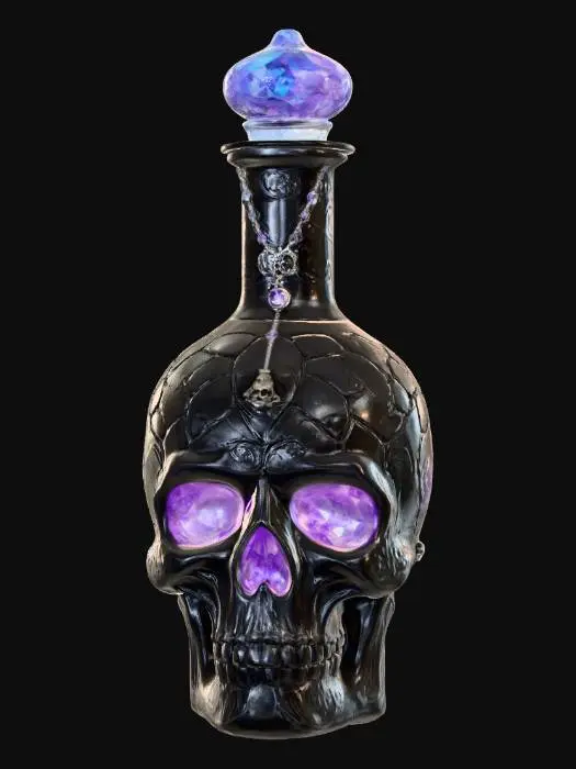 3D model for an elaborate skull and crystal-themed elixir vial