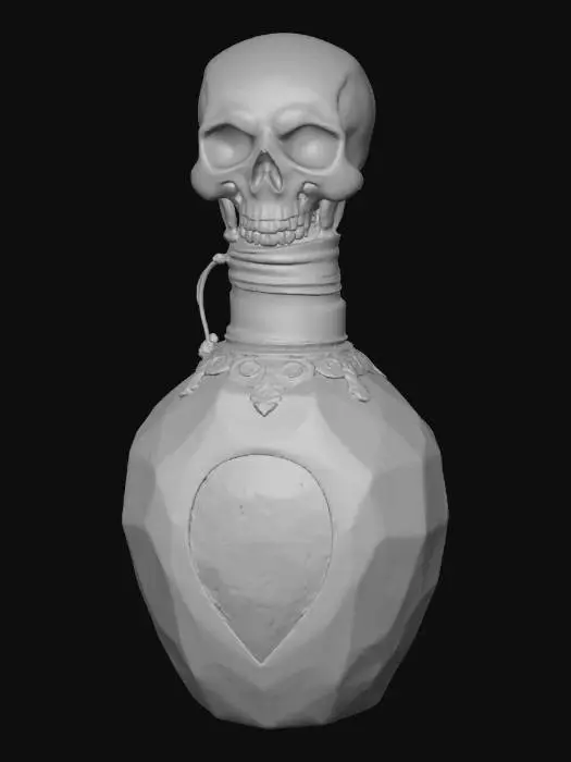 3D model for an elaborate skull and crystal-themed elixir vial