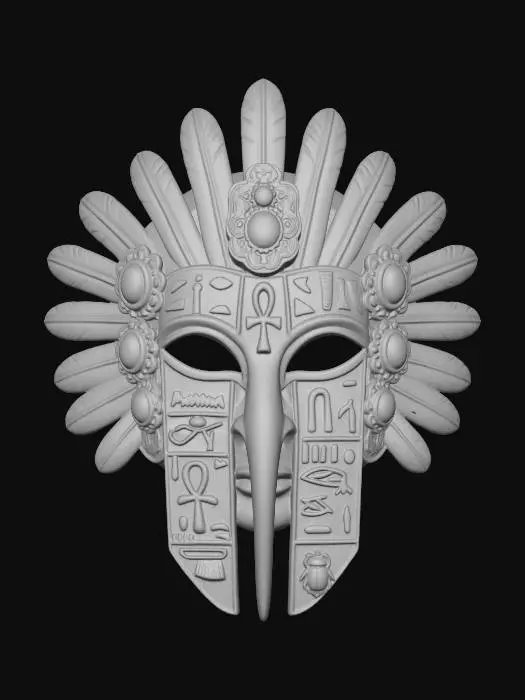 3D model for Golden Egyptian Mask with Feathered Headdress
