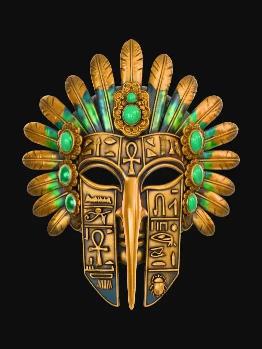 3D model for Golden Egyptian Mask with Feathered Headdress