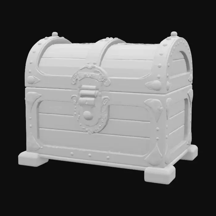 3D model for a sleek, locked, intricately designed treasure chest covered in elaborate geometric design elements