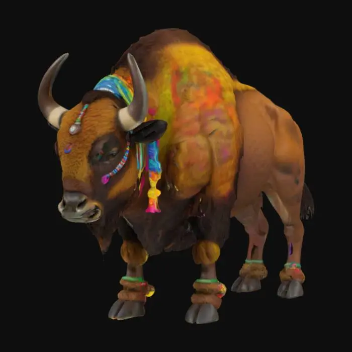 3D model for [North Dakota] a meticulously detailed and accurate bison wearing colorful accessories, #AroundTheWorld#