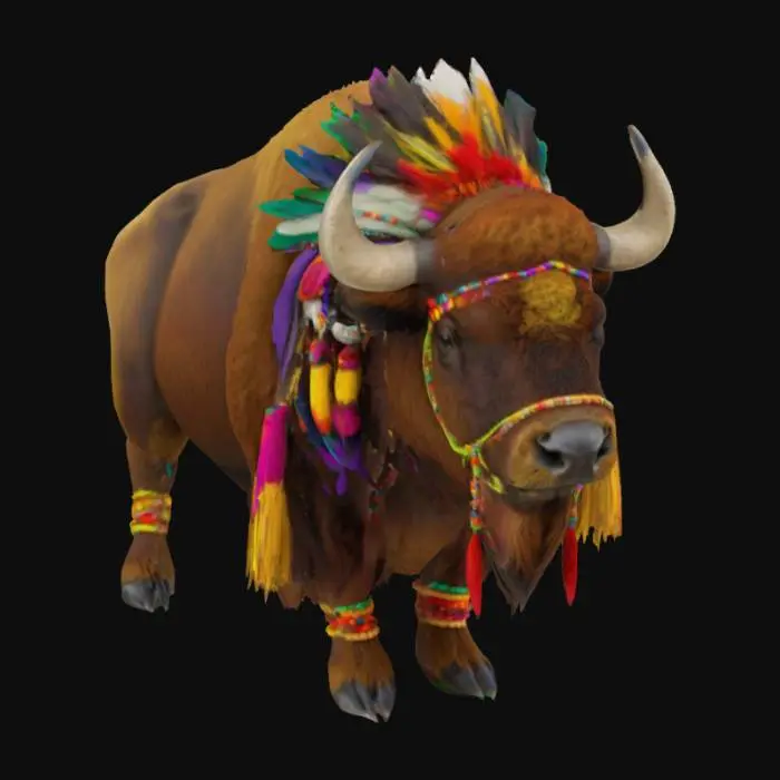 3D model for [North Dakota] a meticulously detailed and accurate bison wearing colorful accessories, #AroundTheWorld#
