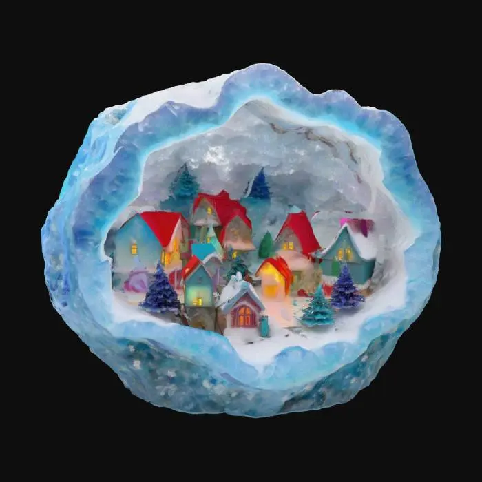 3D model for [Antarctica] an elaborate colored christmas village inside a glowing snowflake-shaped open geode, #AroundTheWorld#